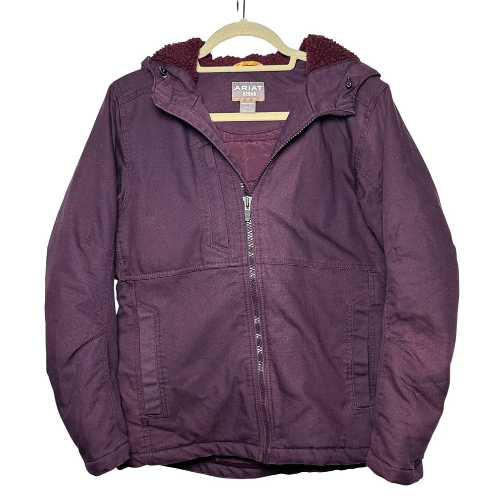 Ariat Rebar DuraCanvas Insulated Jacket Purple Sherpa Work Coat Womens Medium